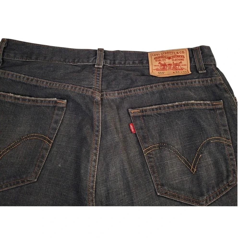 VTG Levis 559 Relaxed Straight Jeans Mens 34x34 Faded Black Denim Y2K
